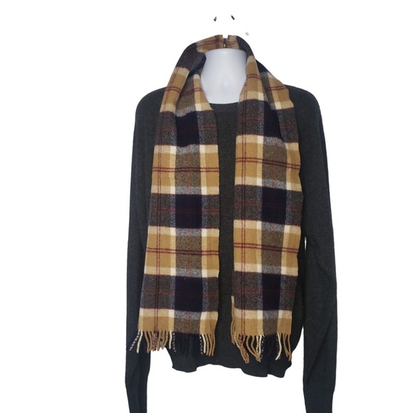 Johnstons of Elgin 100% Lambswool Camel Brown Tartan Plaid Scarf